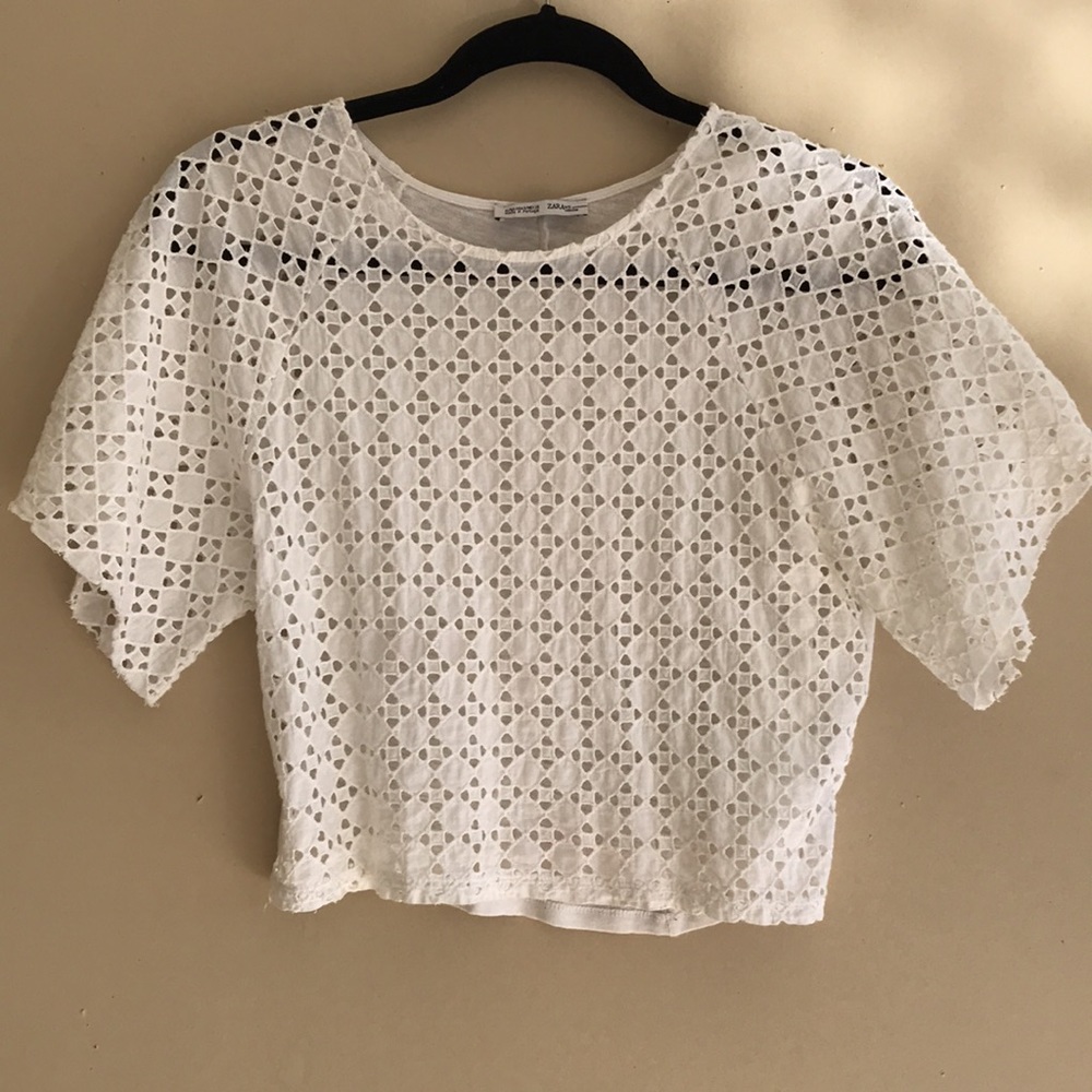 Cotton eyelet, sweater knit back crop top
